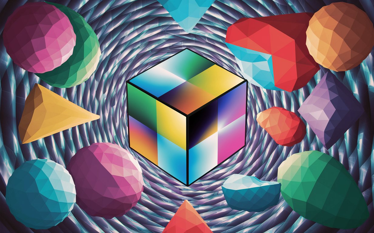 Colorful Geometric Patterns with Spinning Cube powerpoint background